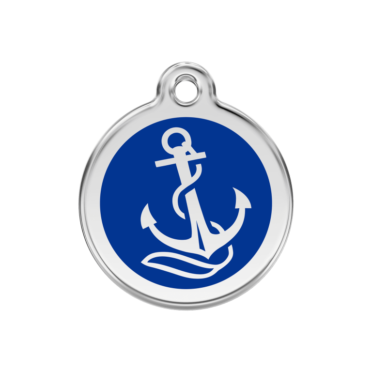 Vue avant - Médaille personnalisée pour chien ou chat - Red Dingo Émail et acier inoxydable - Ancre bleu foncé - Größe M