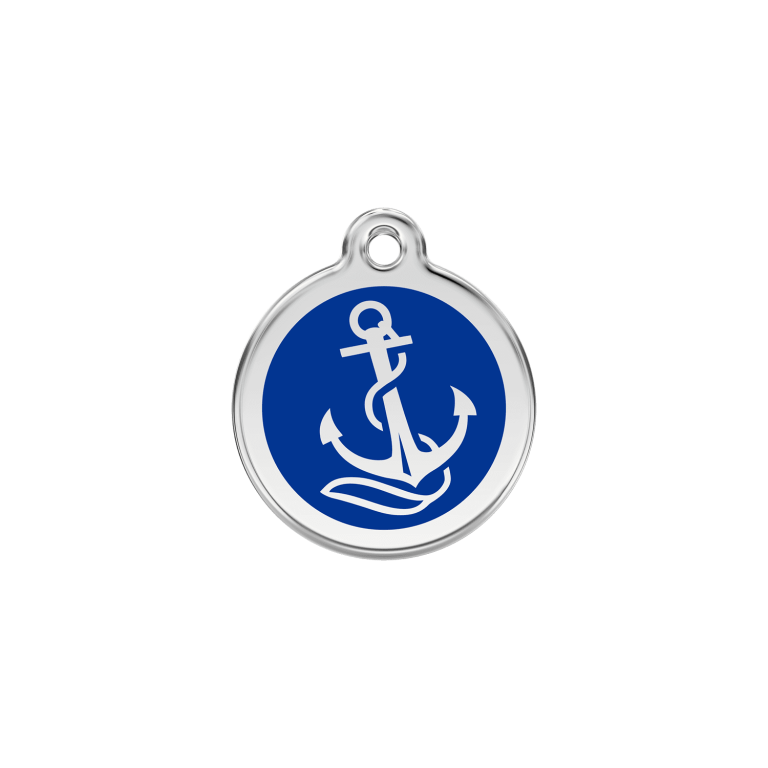 Vue avant - Médaille personnalisée pour chien/chat Red Dingo ancre bleu foncé - Größe S - 01-AN-DB-SM