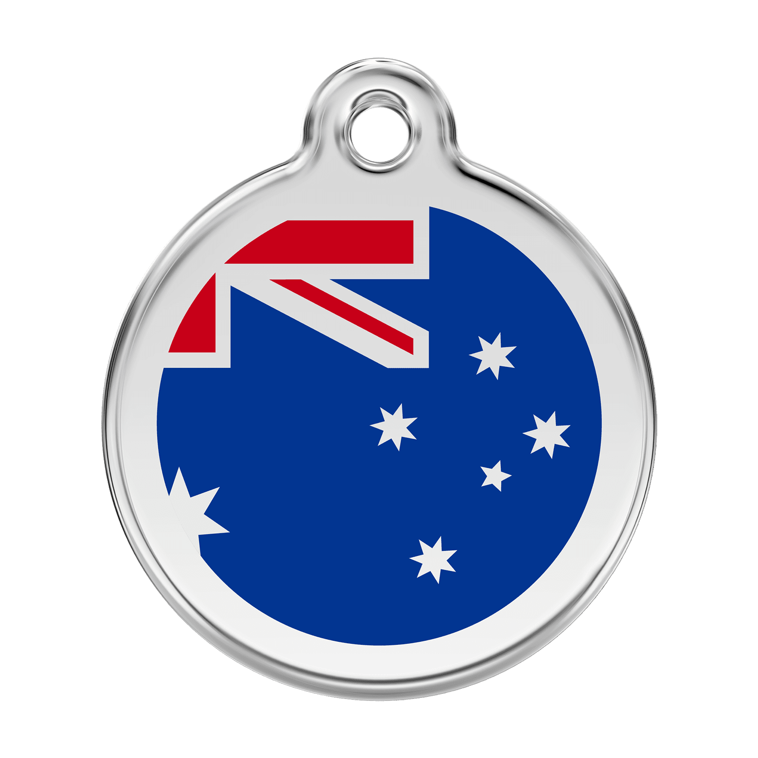 Vue avant - Médaille personnalisée pour chien Red Dingo Émail et acier inoxydable Drapeau australien Bleu foncé - Größe L