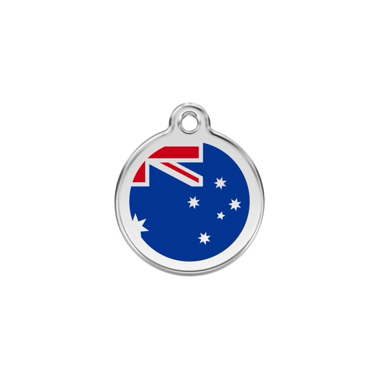 Vue avant - Médaille personnalisée pour chien ou chat - Red Dingo - Drapeau australien - Bleu foncé - Größe S