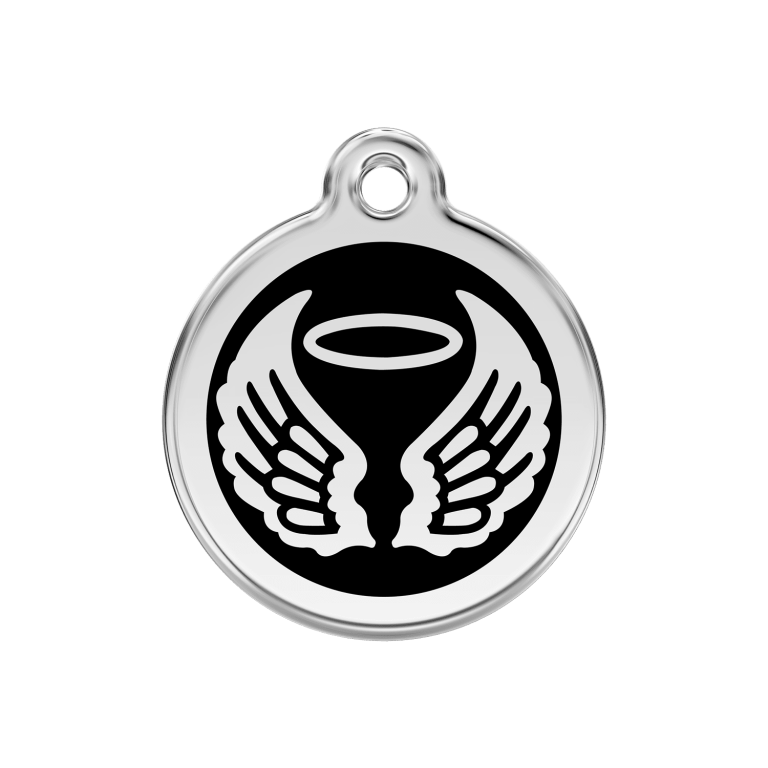 Vue avant - Médaille personnalisée Red Dingo Émail et acier inoxydable - Ailes d'anges - Noir - Größe M - Réf. 01-AW-BB-ME