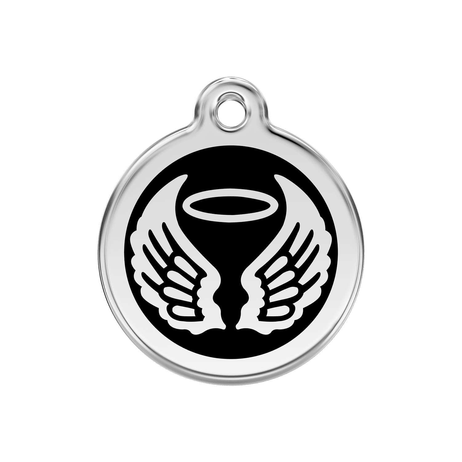 Vue avant - Médaille personnalisée Red Dingo Émail et acier inoxydable - Ailes d'anges - Noir - Größe M - Réf. 01-AW-BB-ME