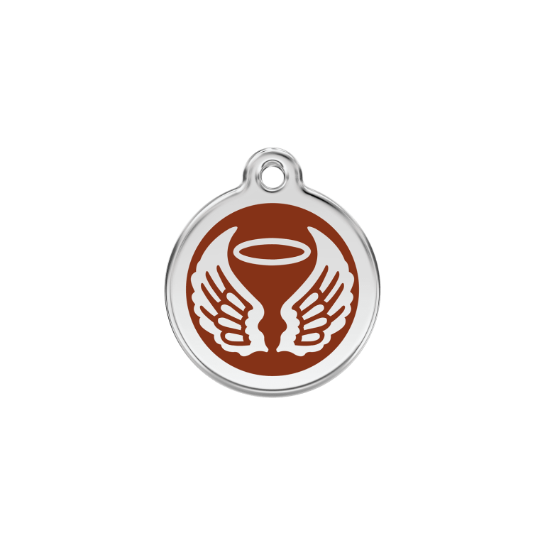 Vue avant - Médaille personnalisée pour chien/chat Red Dingo Émail/Acier inoxydable - Ailes d'anges - Brun - Größe S