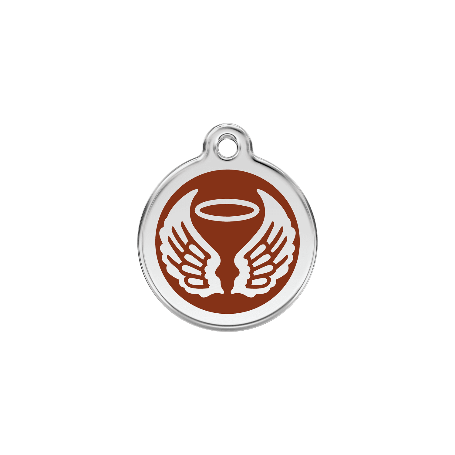 Vue avant - Médaille personnalisée pour chien/chat Red Dingo Émail/Acier inoxydable - Ailes d'anges - Brun - Größe S