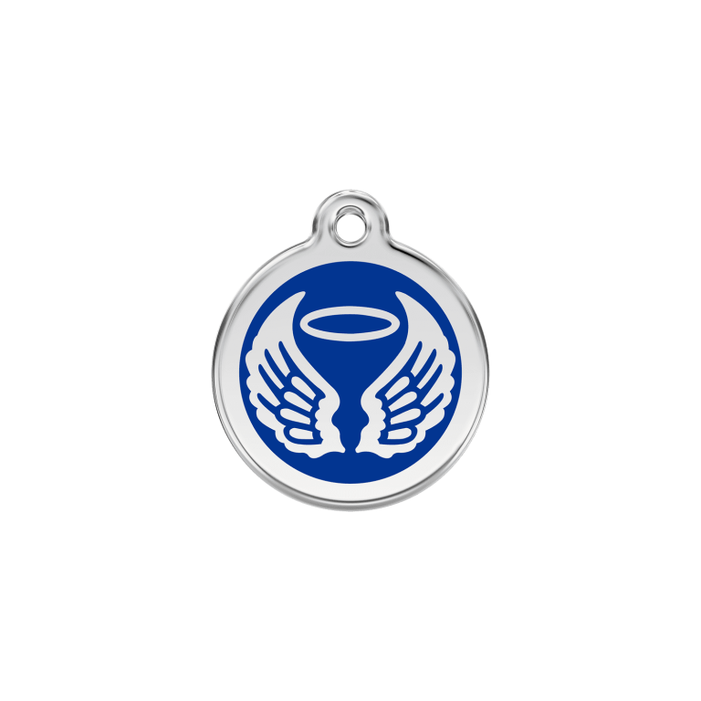 Vue avant - Médaille personnalisable pour chien/chat Red Dingo Émail/Acier inoxydable Ailes d'anges Bleu foncé 20.00mm