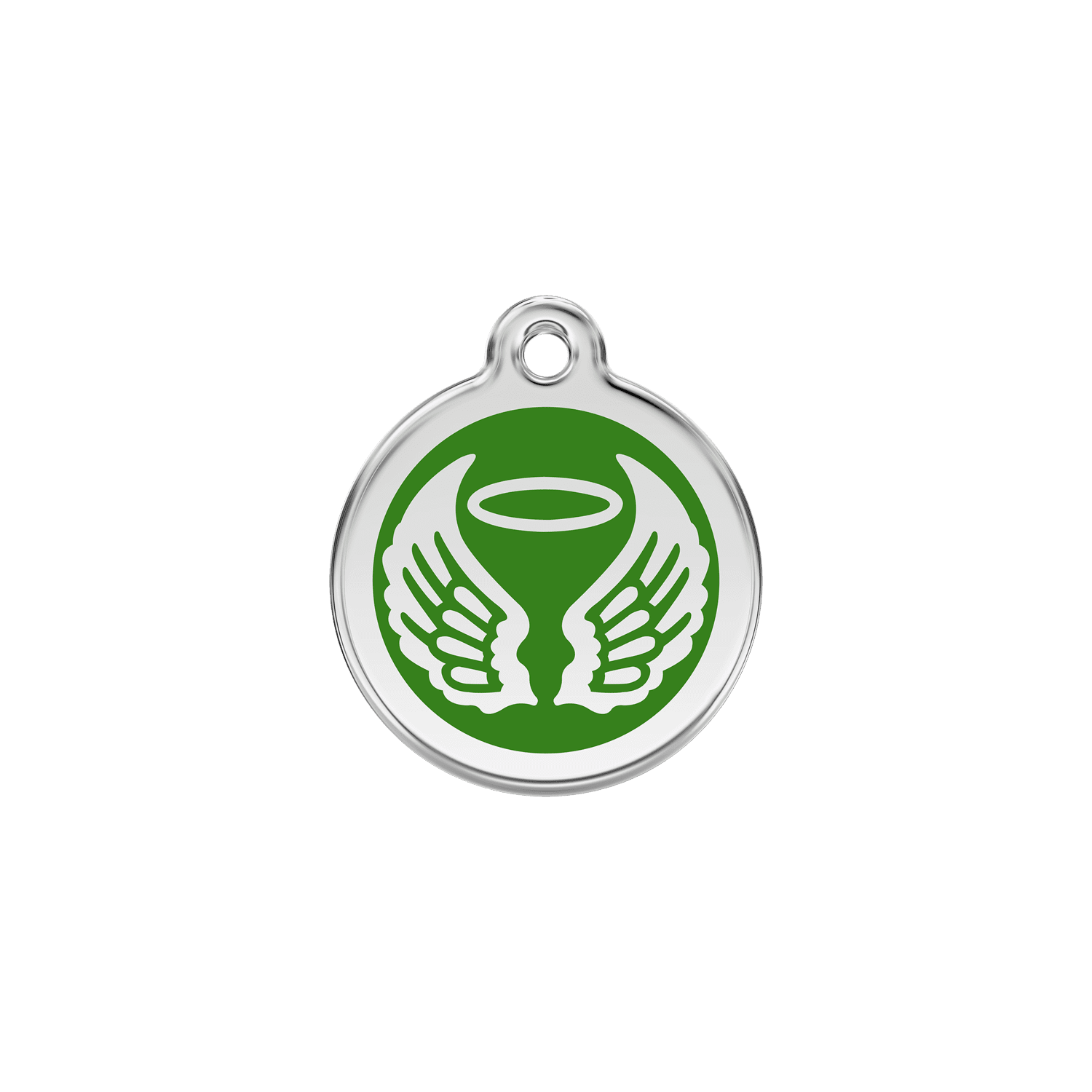 Vue avant - Médaille personnalisable pour chien/chat Red Dingo Émail/Acier inoxydable - Ailes d'anges Vert - Größe S