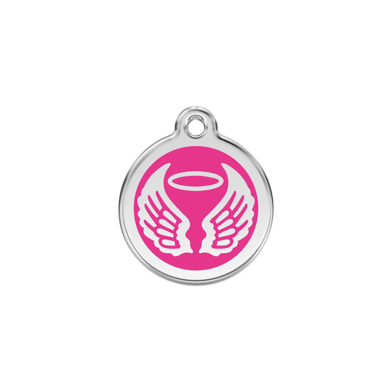 Vue avant - Médaille personnalisée pour chien/chat Red Dingo Émail/Acier inoxydable Ailes d'anges Rose vif 20.00mm