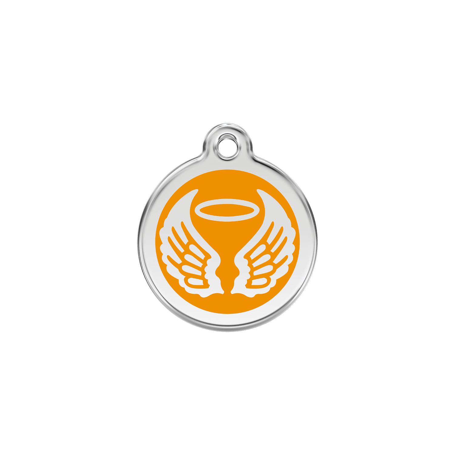 Vue avant - Médaille personnalisée pour chat en émail et acier inoxydable Red Dingo - Ailes d'anges - Orange - Größe S