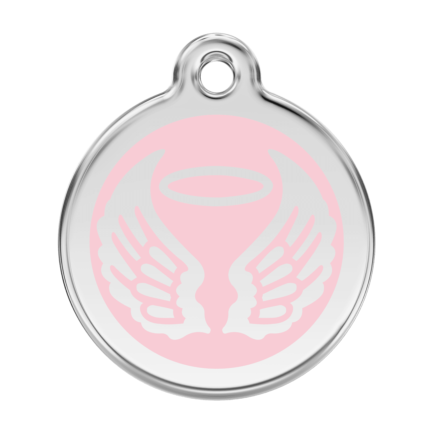 Vue avant - Médaille personnalisée pour chien - Red Dingo Émail et acier inoxydable - Ailes d'anges - Rose - Größe L