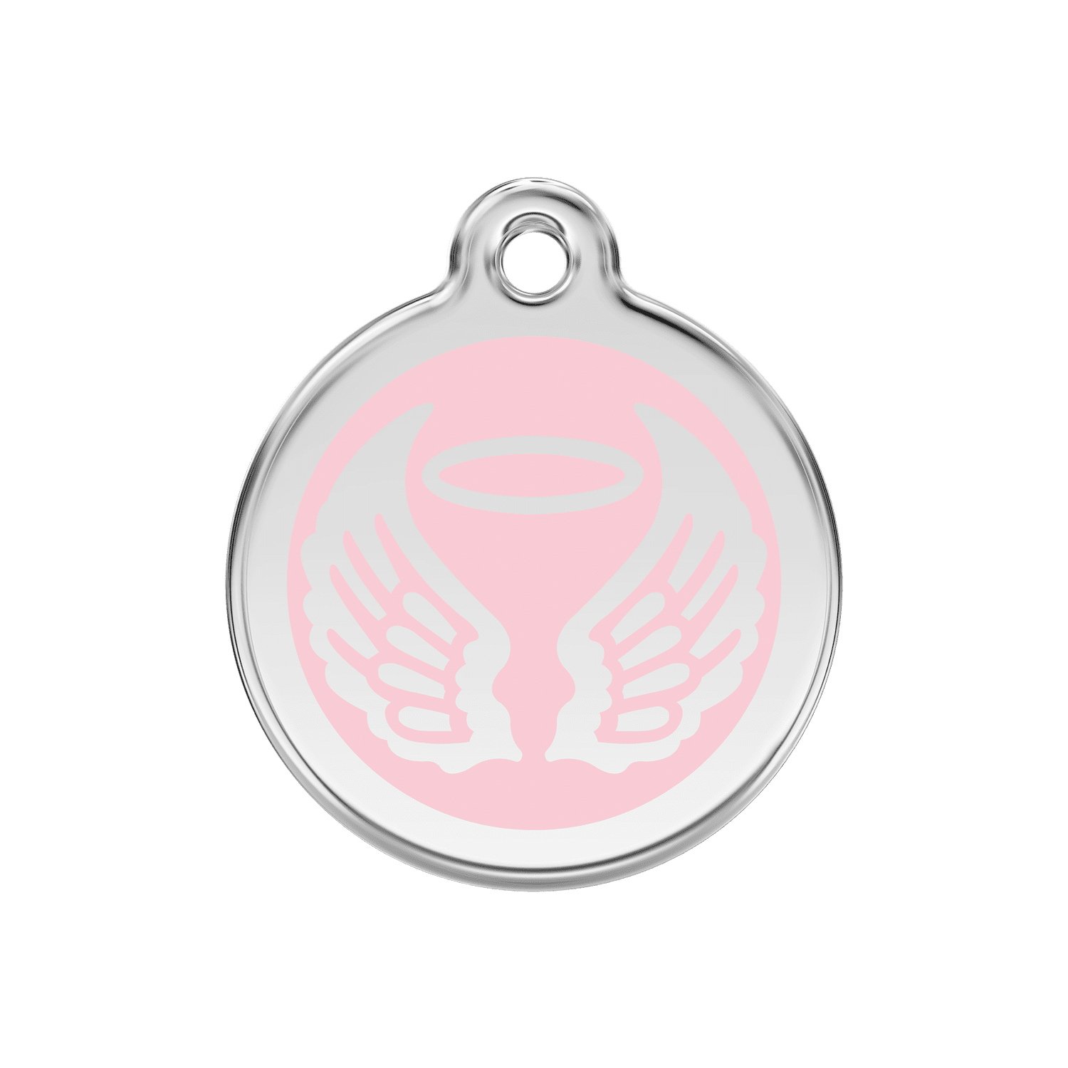 Vue avant - Médaille personnalisée pour chien Red Dingo Émail et acier inoxydable - Ailes d'anges - Rose - Größe M