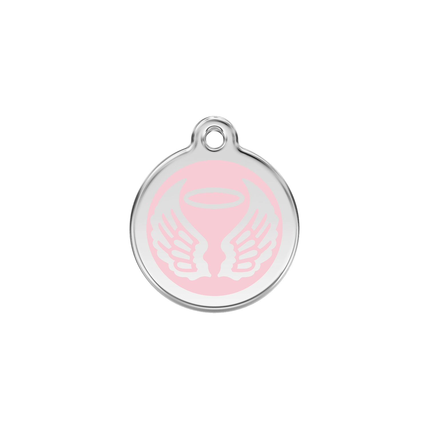 Vue avant - Médaille personnalisable pour chien/chat Red Dingo Émail et acier inoxydable - Ailes d'anges - Rose - Größe S
