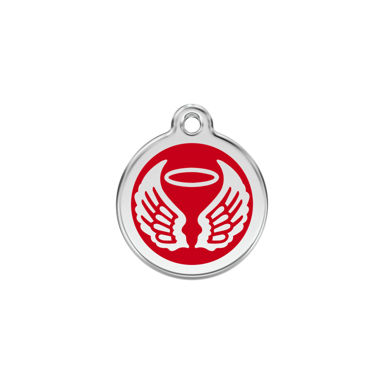 Vue avant - Médaille personnalisée pour chien/chat Red Dingo Émail/Acier inoxydable Ailes d'anges Rouge S 20.00 7G