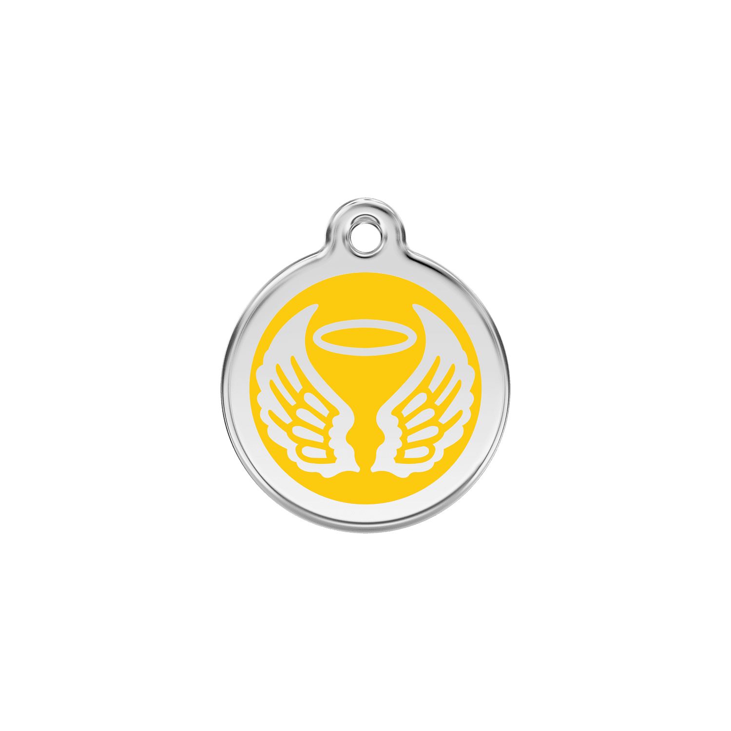 Vue avant - Médaille personnalisée pour chien/chat Red Dingo Émail/Acier inoxydable - Ailes d'anges Jaune - Größe S