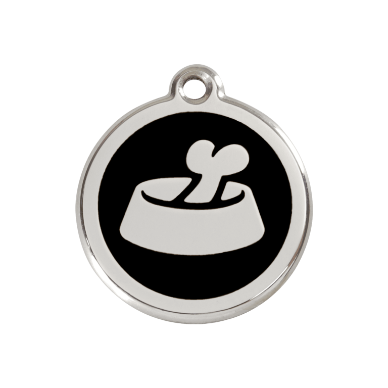 Vue avant - Médaille personnalisable Red Dingo Émail/Acier Inoxydable - Motif Os dans un bol - Noir - Größe M
