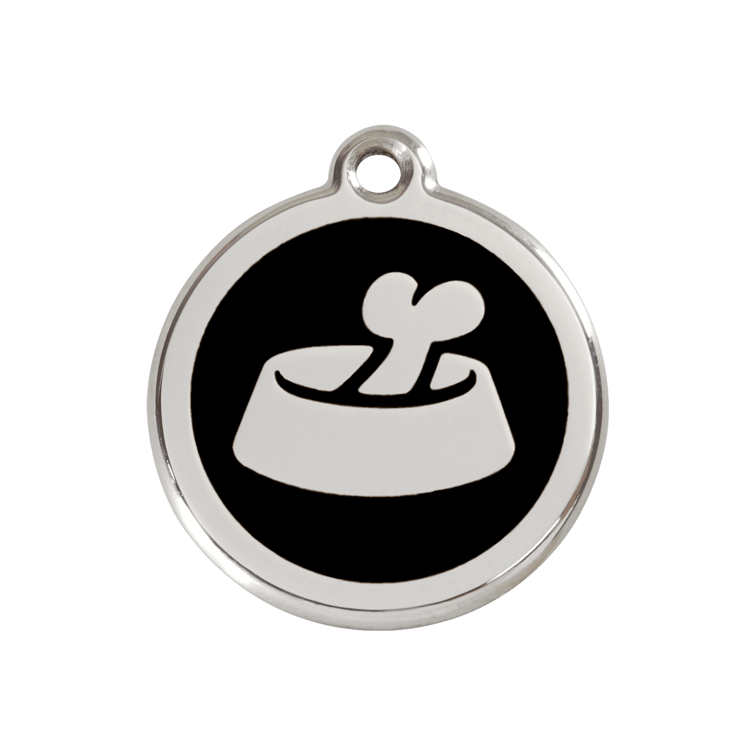 Vue avant - Médaille personnalisable Red Dingo Émail/Acier Inoxydable - Motif Os dans un bol - Noir - Größe M