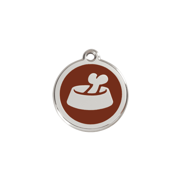 Vue avant - Médaille personnalisable pour chien/chat Red Dingo Émail/Acier inoxydable Os dans un bol Brun S 20.00mm 7G