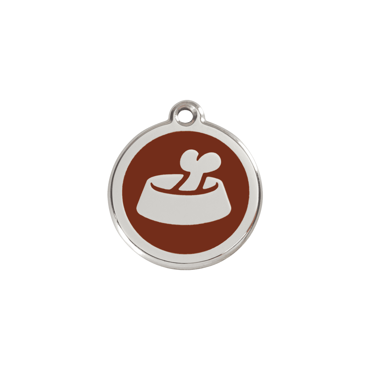 Vue avant - Médaille personnalisable pour chien/chat Red Dingo Émail/Acier inoxydable Os dans un bol Brun S 20.00mm 7G