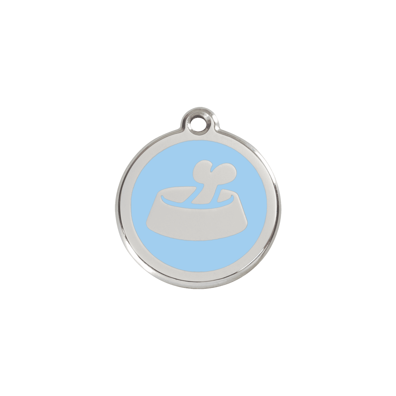 Vue avant - Médaille personnalisable pour chien/chat Red Dingo Émail/Acier inoxydable Os dans un bol Bleu clair - Größe S