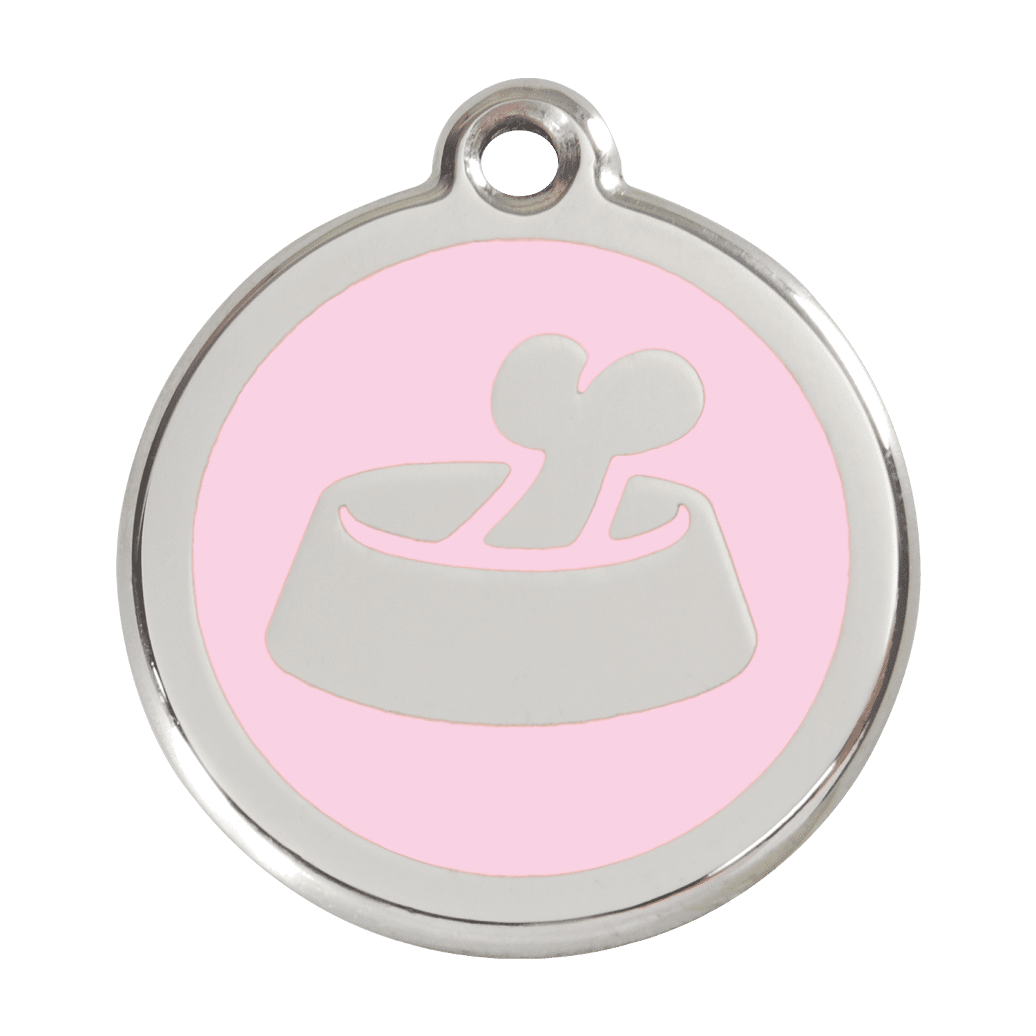 Vue avant - Médaille personnalisée pour chien Red Dingo Émail et acier inoxydable - Os rose - Größe L - 01-BB-PK-LG