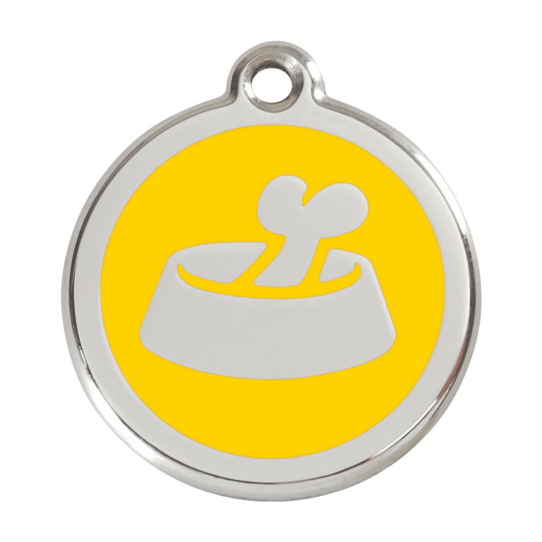 Vue avant - Médaille personnalisée pour chien Red Dingo Émail/Acier inoxydable - Motif Os Jaune - Größe L