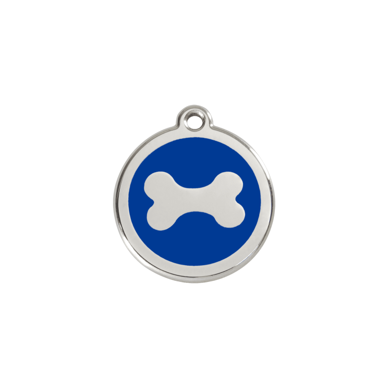 Vue avant - "Médaille personnalisée pour chien/chat Red Dingo en émail et acier inoxydable - Os bleu foncé - Größe S"