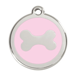 Hundemarke Rosa Knochen L aus Emaille und Edelstahl