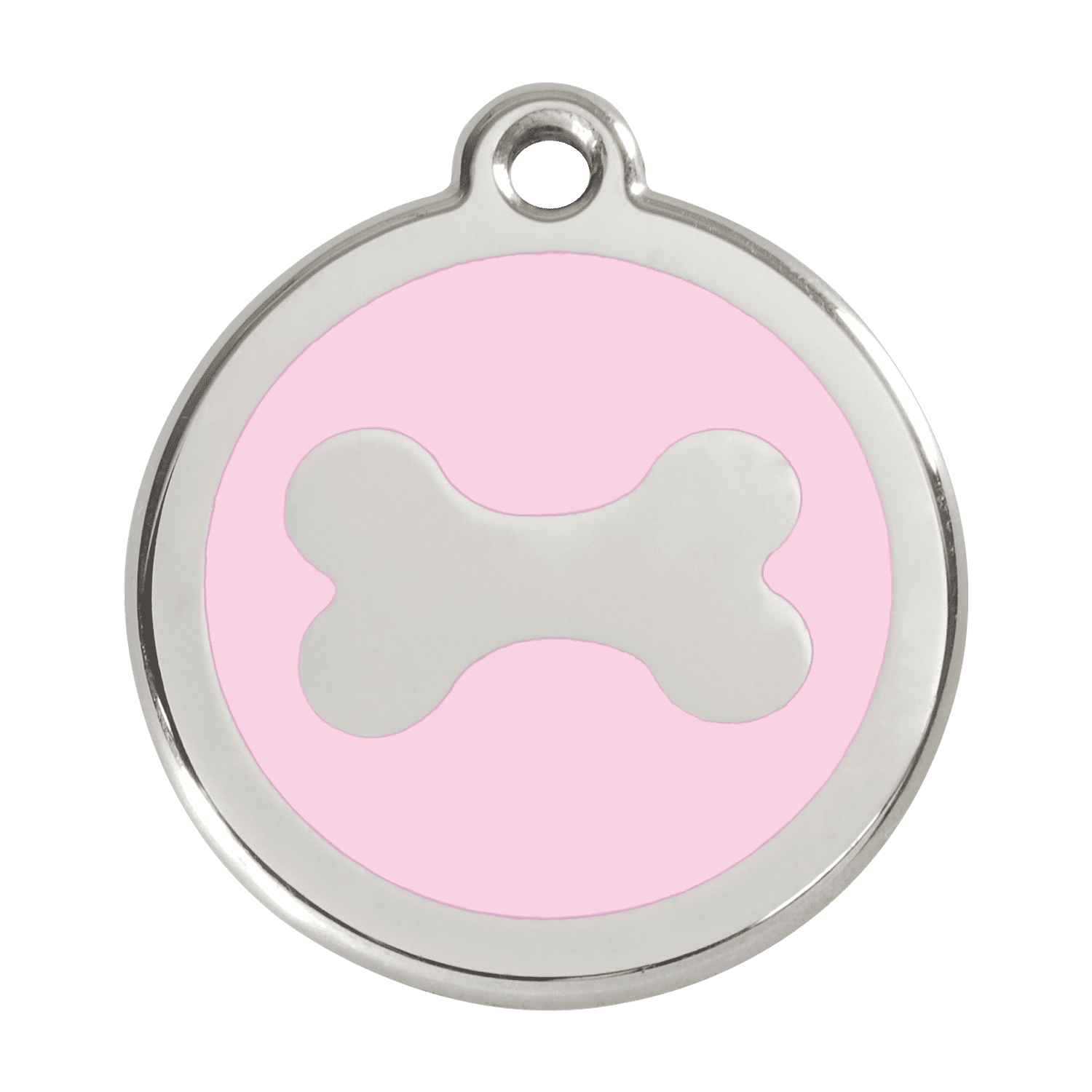 Vue avant - Médaille personnalisée pour chien Red Dingo, motif os rose en émail et acier inoxydable - Größe L