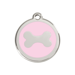 Hundemarke Knochen Rosa M 30 mm Emaille & Edelstahl