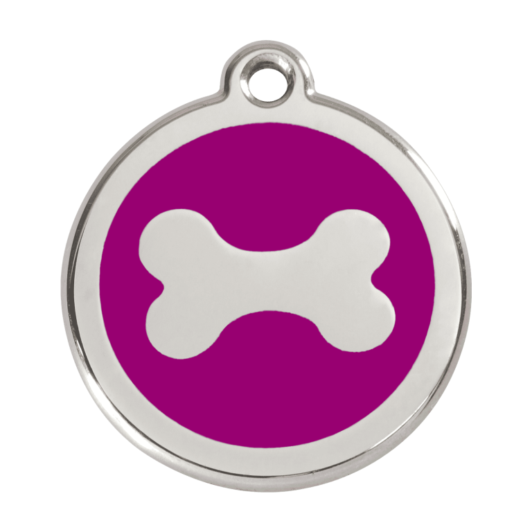 Vue avant - Médaille personnalisée pour chien en acier inoxydable violet Red Dingo - Größe L