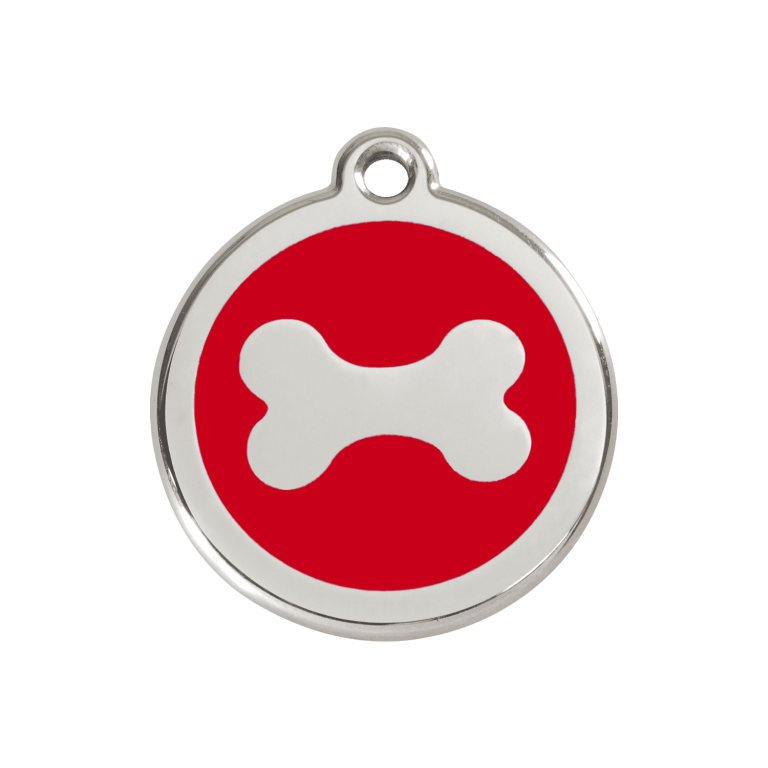 Vue avant - Médaille personnalisée pour chien Red Dingo Émail et acier inoxydable - Os rouge - Größe M 30.00mm