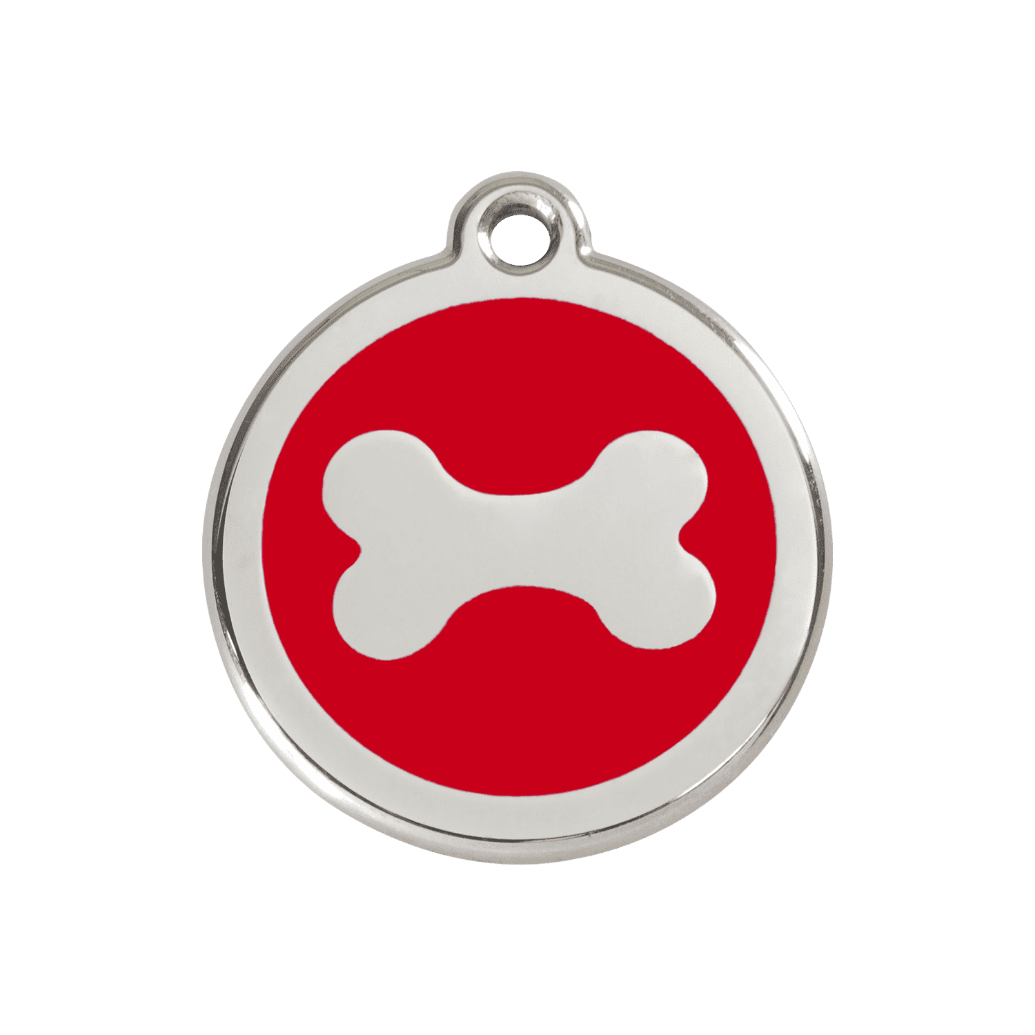Vue avant - Médaille personnalisée pour chien Red Dingo Émail et acier inoxydable - Os rouge - Größe M 30.00mm