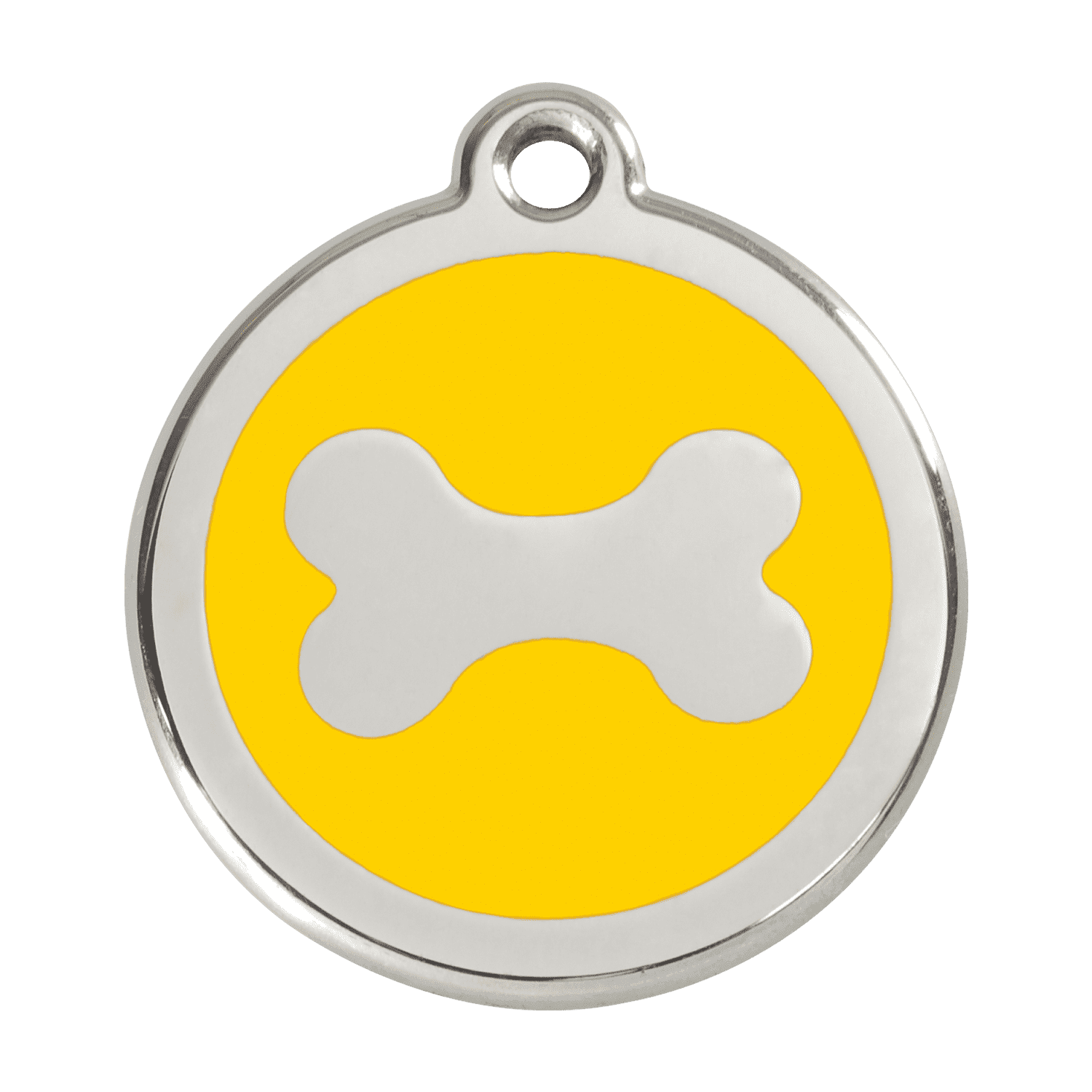 Vue avant - Médaille personnalisée pour chien en acier inoxydable jaune Red Dingo - Größe L - Os - 01-BN-YE-LG