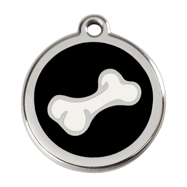 Vue avant - Médaille personnalisable pour chien en émail et acier inoxydable - Red Dingo - Os noir - Größe L