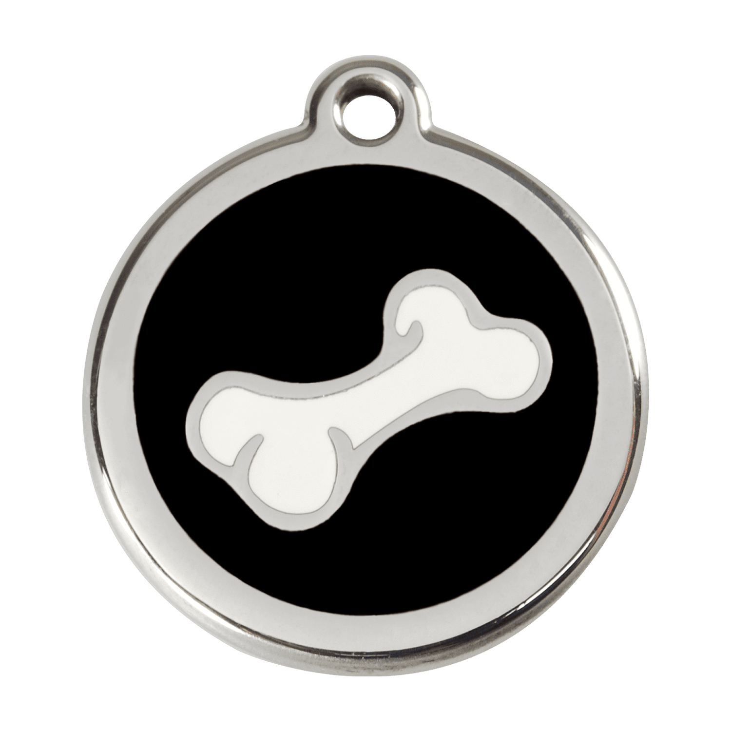 Vue avant - Médaille personnalisable pour chien en émail et acier inoxydable - Red Dingo - Os noir - Größe L