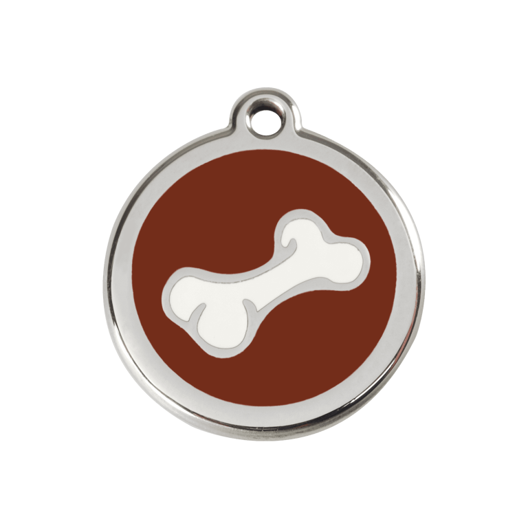 Vue avant - Médaille personnalisée pour chien Red Dingo en émail et acier inoxydable - Os brun - Größe M