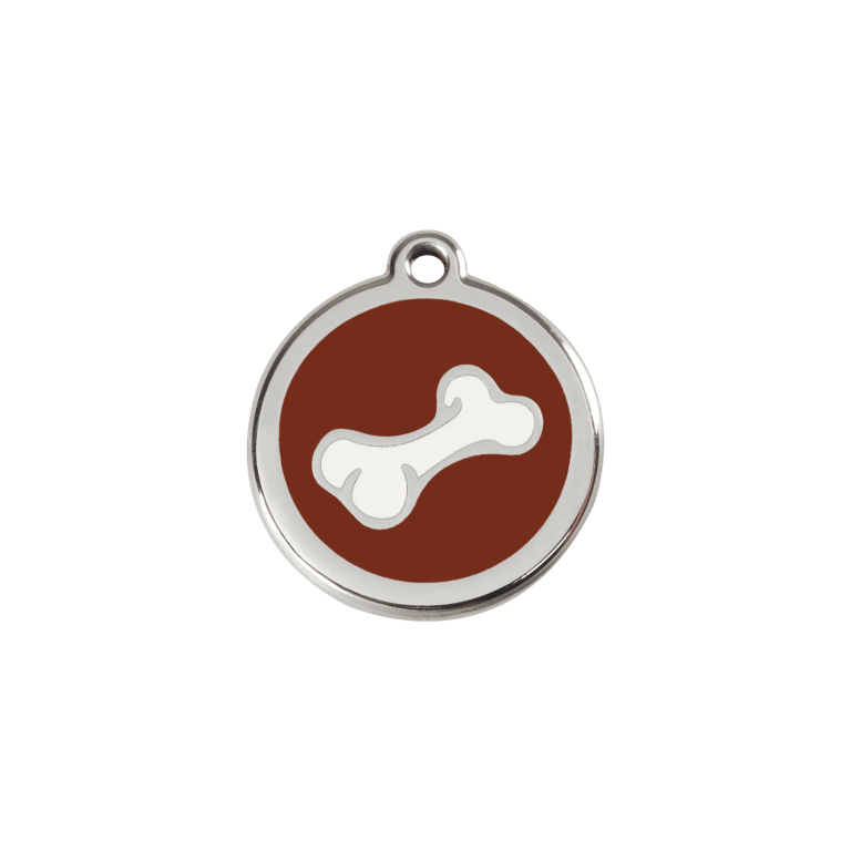 Vue avant - Médaille personnalisée pour chien/chat Red Dingo - Os brun en émail et acier inoxydable - Größe S