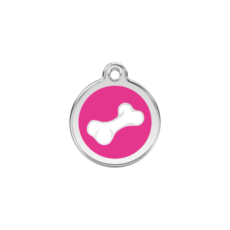 Vue avant - Médaille personnalisée pour chien/chat Red Dingo Émail/Acier inoxydable Os Rose vif S 20.00mm