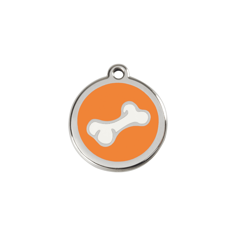 Vue avant - Médaille personnalisée pour chien/chat Red Dingo Émail/Acier inoxydable Os Orange S 20.00mm