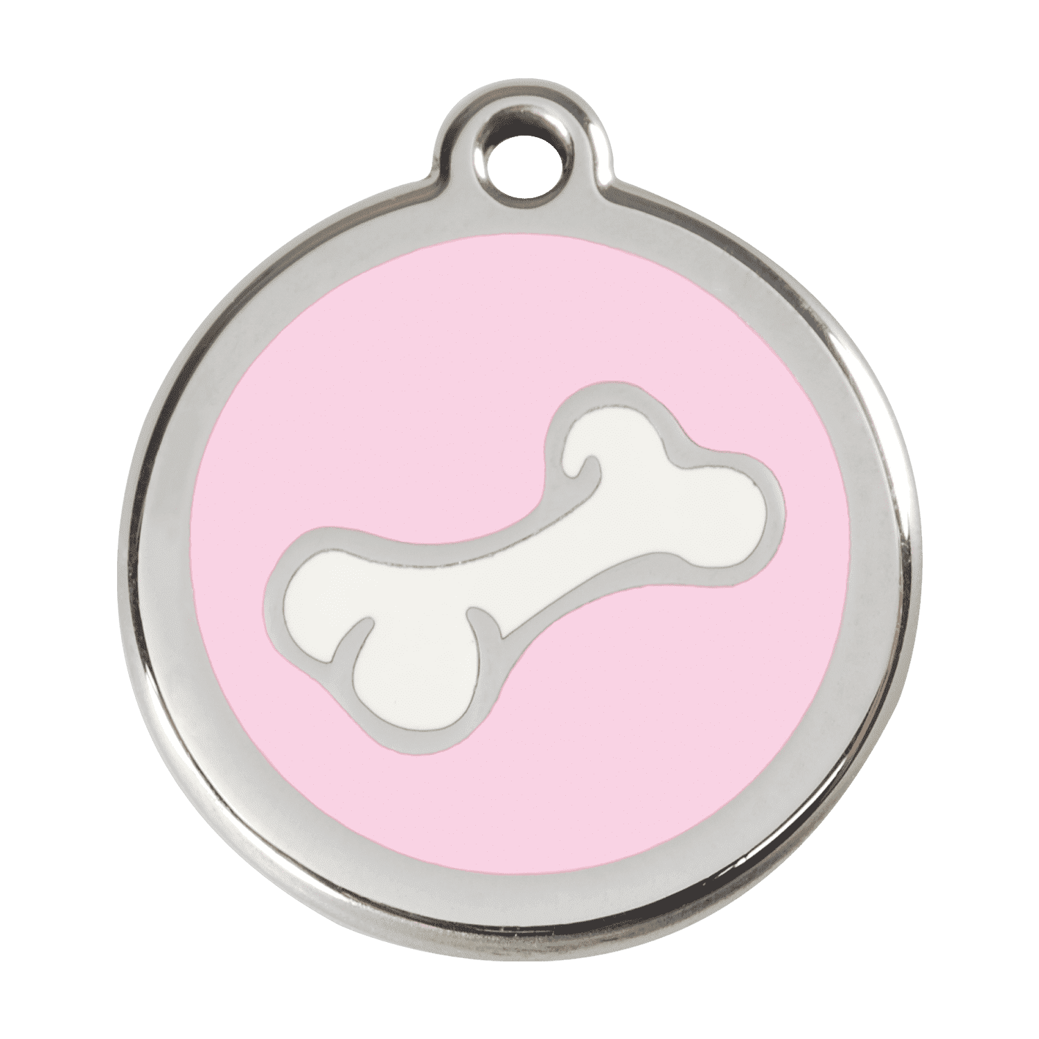 Vue avant - Médaille personnalisée pour chien Red Dingo Émail et acier inoxydable Os rose - Größe L