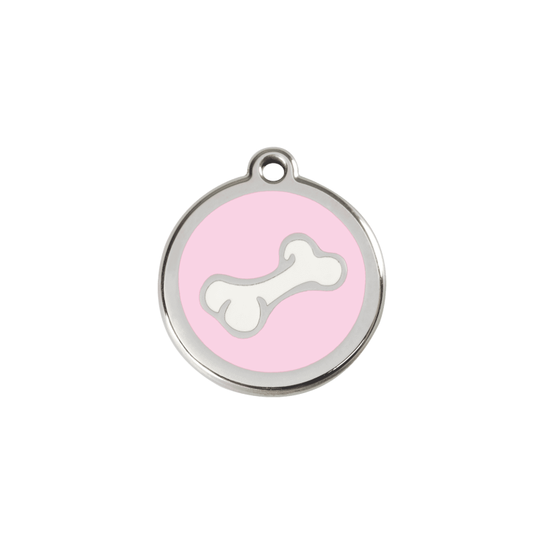 Vue avant - Médaille personnalisée Red Dingo Émail/Acier inoxydable Os Rose S - 01-BO-PK-SM