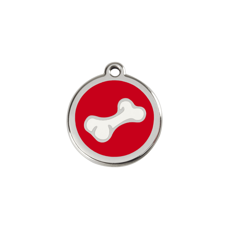 Vue avant - Médaille personnalisée pour chien/chat Red Dingo Émail/Acier inoxydable Os Rouge S 20.00mm