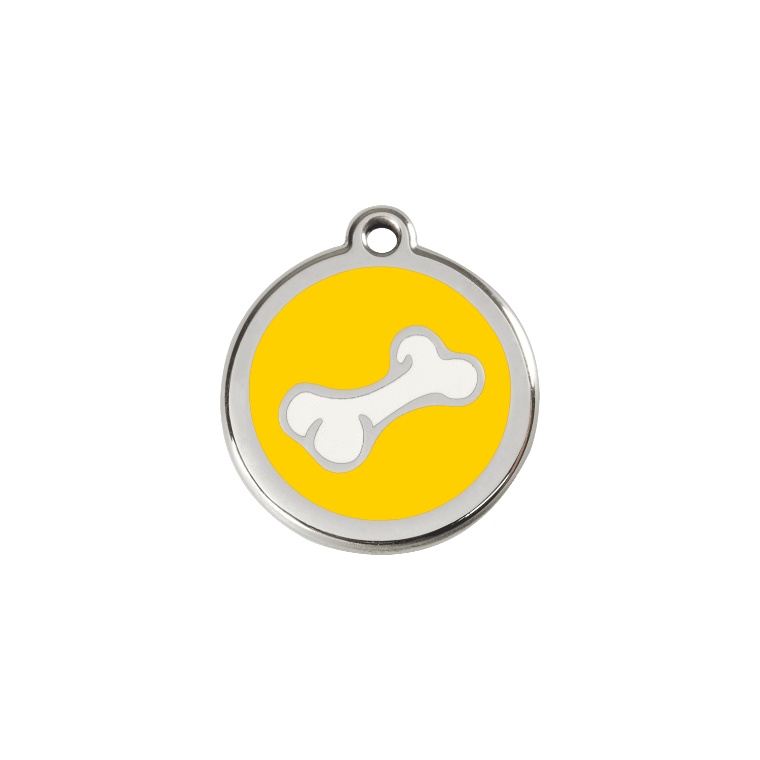 Vue avant - Médaille personnalisée pour chien/chat Red Dingo Os jaune émail/acier inoxydable 20mm - 01-BO-YE-SM