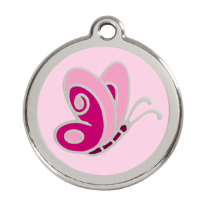 Hundemarke Rosa Schmetterling L aus Emaille und Edelstahl