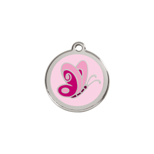 Hundemarke Schmetterling Rosa S aus Emaille und Edelstahl