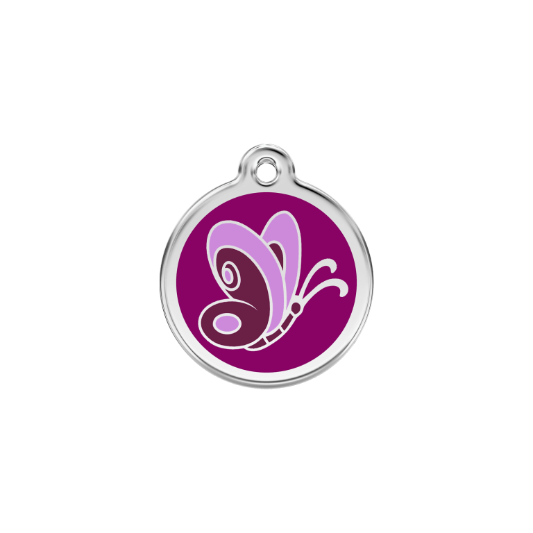 Vue avant - Médaille personnalisée pour chien/chat Red Dingo Émail/Acier Inoxydable Papillon Violet S 20.00 7G