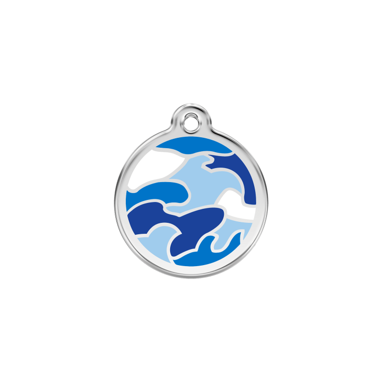 Vue avant - Médaille personnalisée pour chien/chat Red Dingo Émail et acier inoxydable - Camouflage bleu foncé - Größe S