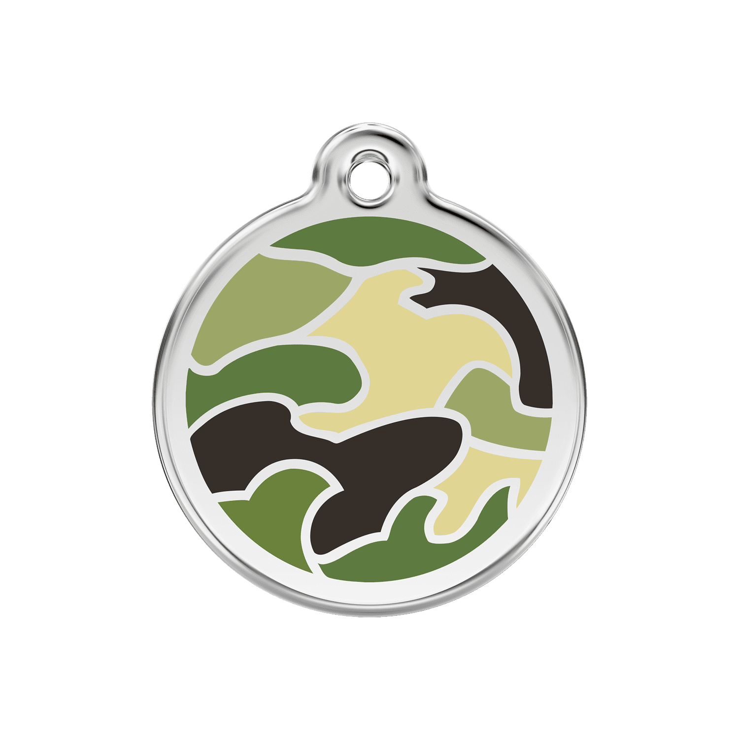 Vue avant - Médaille personnalisée pour chien Red Dingo Émail et acier inoxydable motif camouflage vert - Größe M