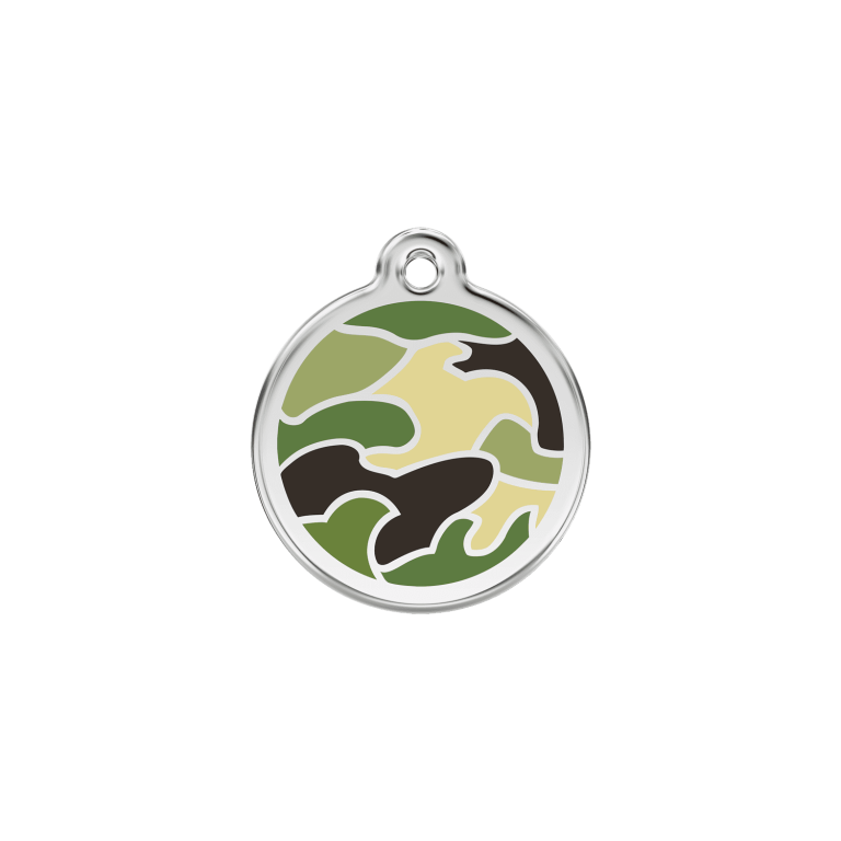 Vue avant - Médaille personnalisée pour chien/chat Red Dingo Émail et acier inoxydable - Camouflage vert - Größe S