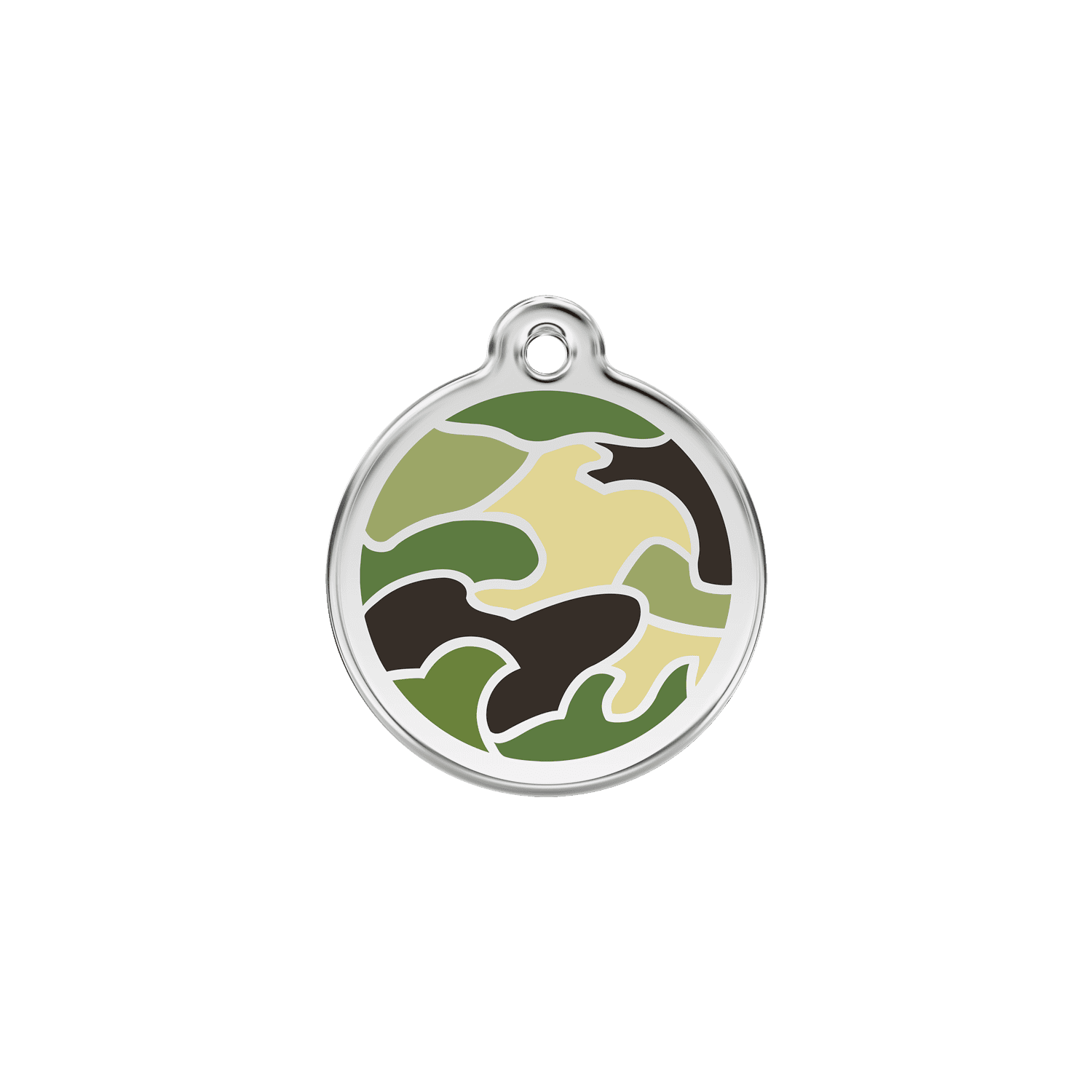 Vue avant - Médaille personnalisée pour chien/chat Red Dingo Émail et acier inoxydable - Camouflage vert - Größe S