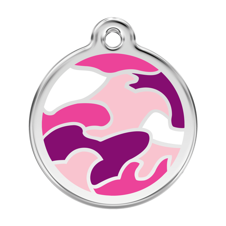 Vue avant - Médaille personnalisée pour chien Red Dingo Camouflage Rose - Größe L - Réf : 01-CP-PK-LG